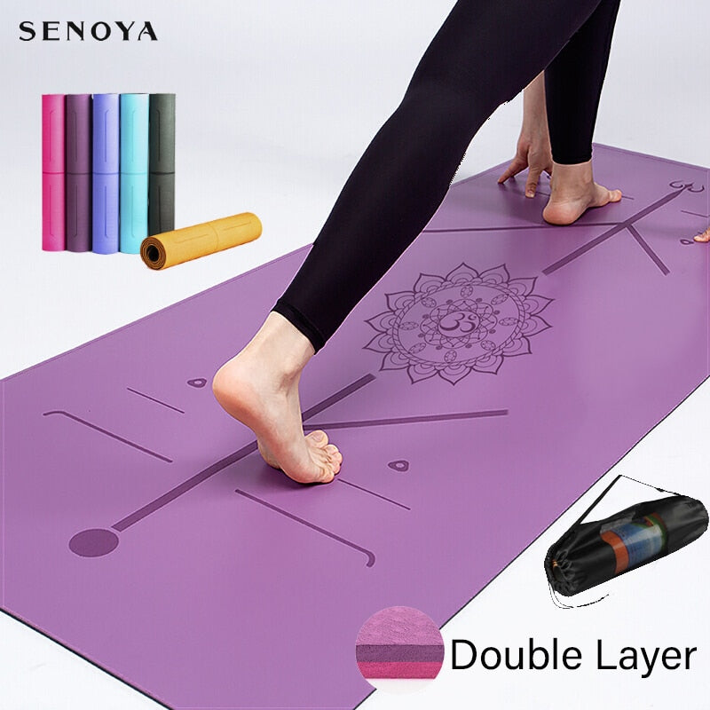 Senoya ノンスリップヨガマット - 初心者向けのポジションライン付き