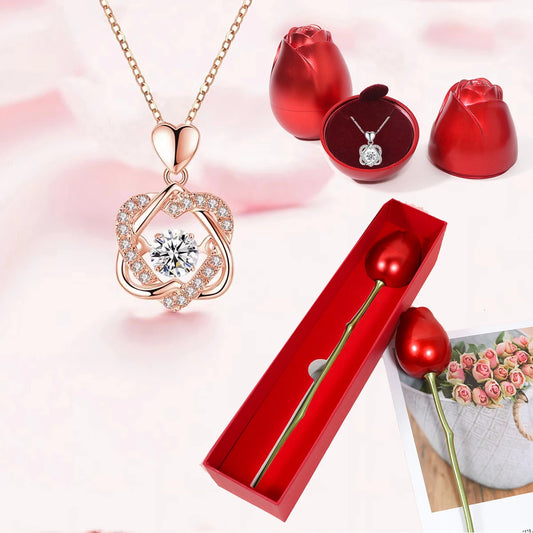 Coração entrelaçado colar com caixa de presente criativa rosa para mulheres namorada ,presente do dia dos namorados
